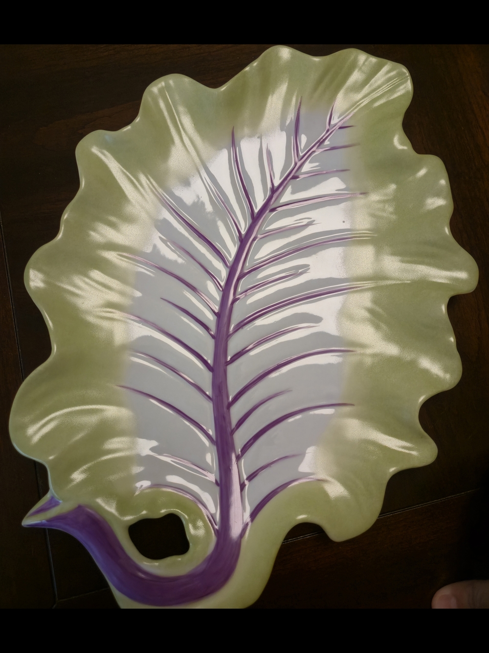 Global Views Leaf Shaped Decorative Platter in Olive Green and Purple